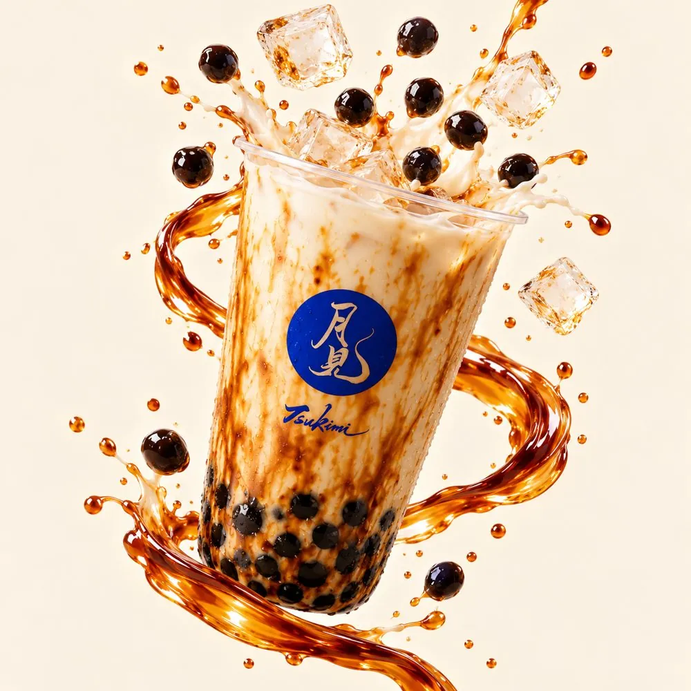 Brown sugar boba milk tea mid-splash